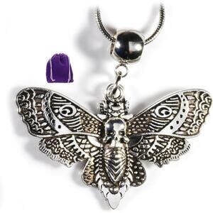 Gothic Jewelry Moth Necklace Dead Head Charm Pendant